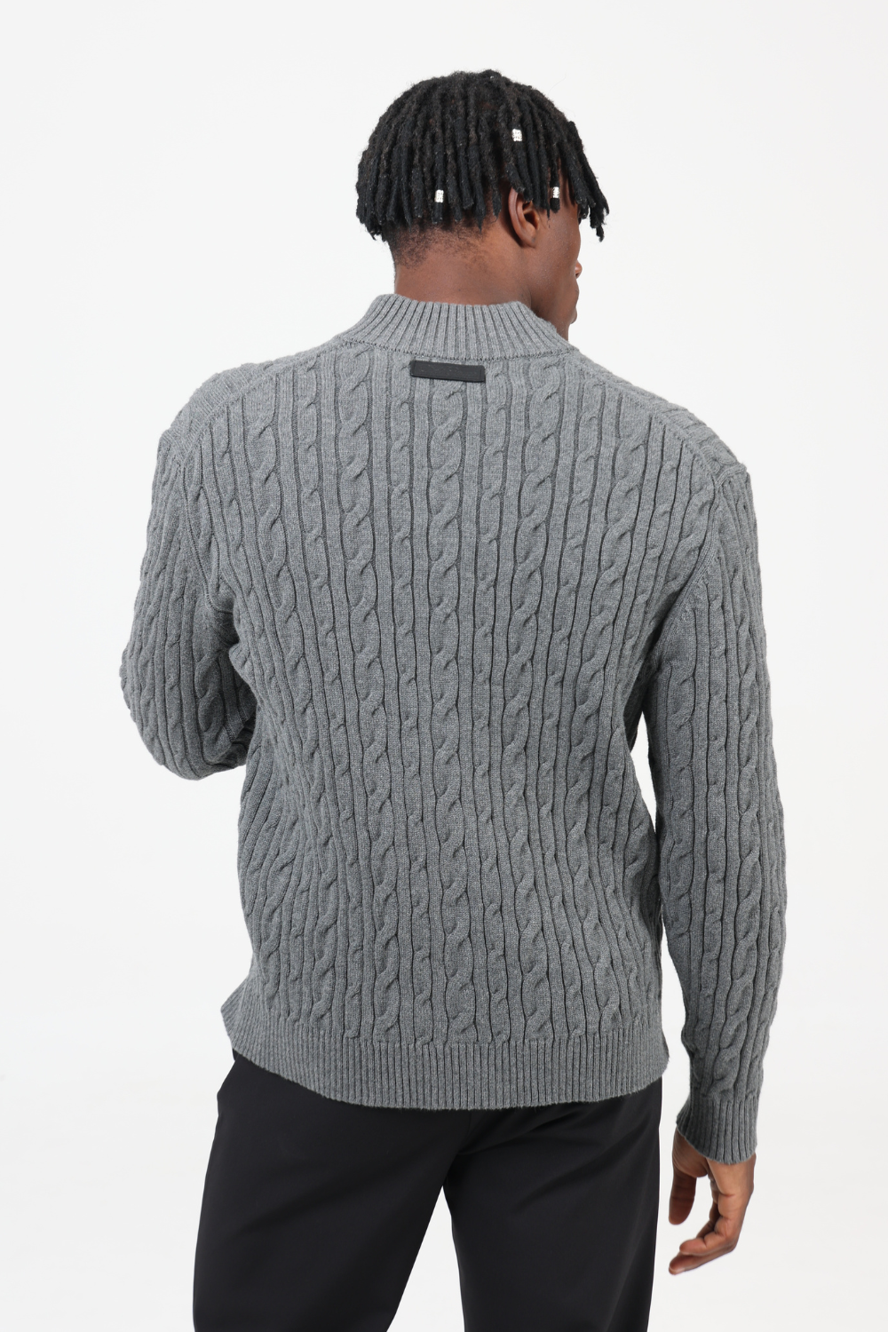 CHARCOAL CASHMERE CABLE KNIT FULL ZIP