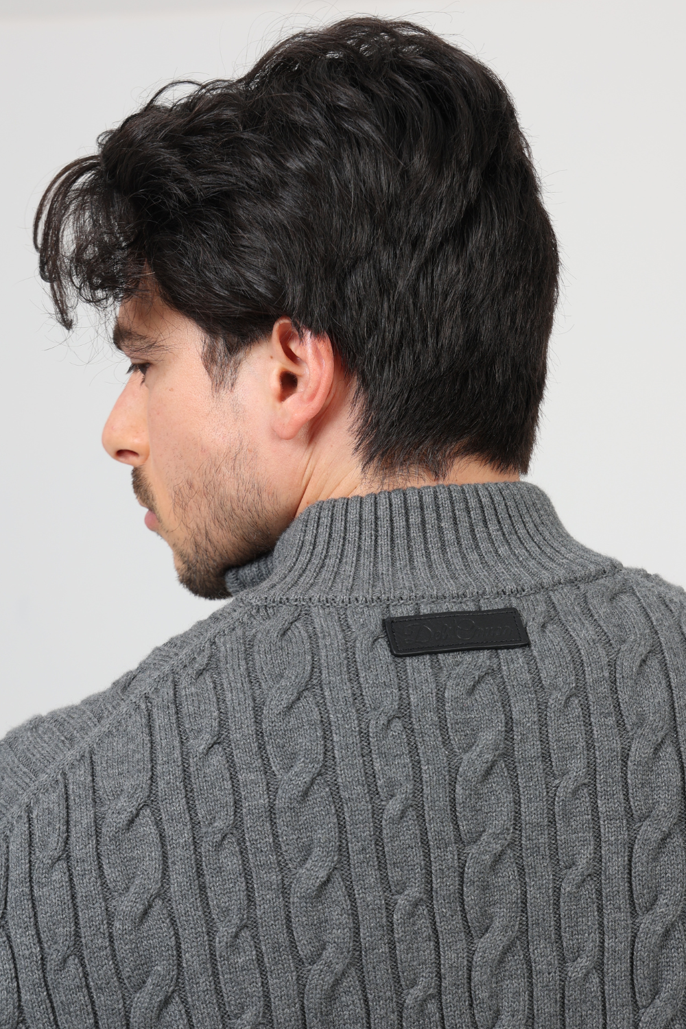 CHARCOAL CASHMERE CABLE KNIT FULL ZIP