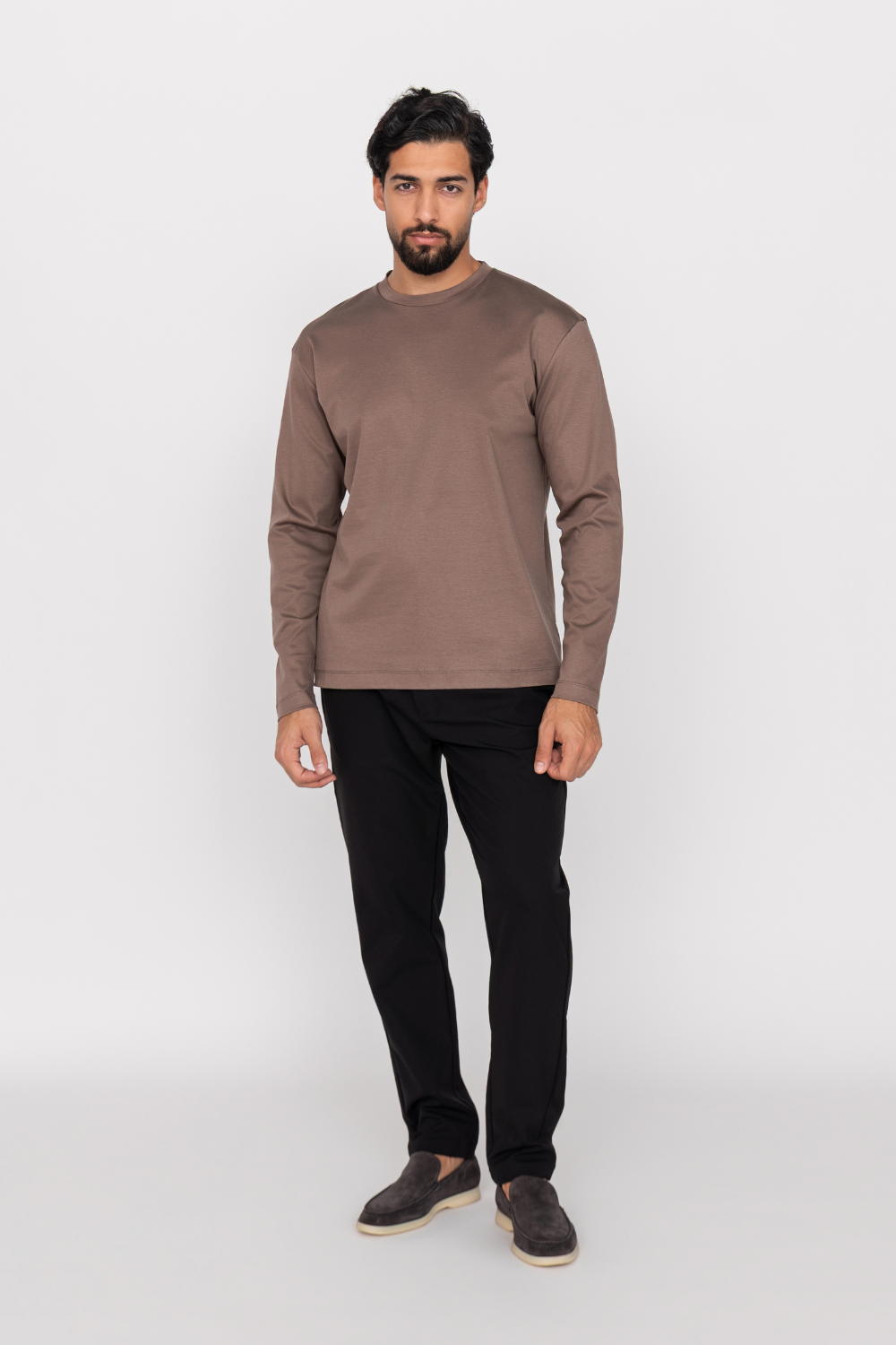Mocha Cotton-Silk Longsleeve T-shirt