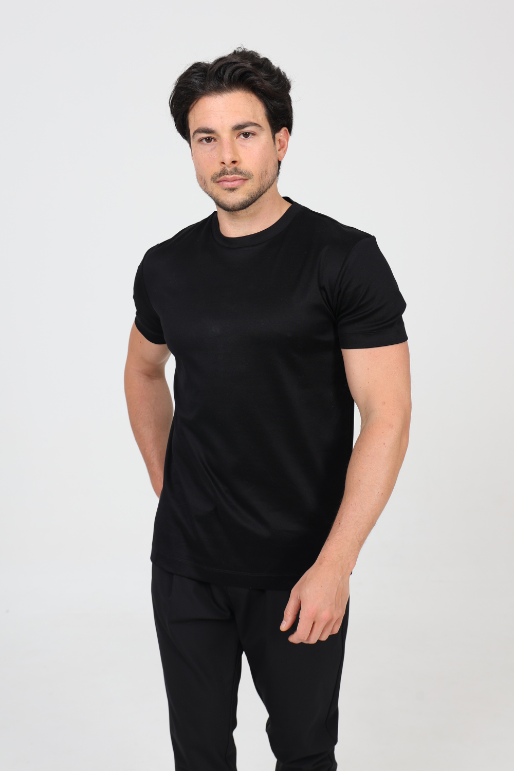 BLACK MERCERIZED T-SHIRT