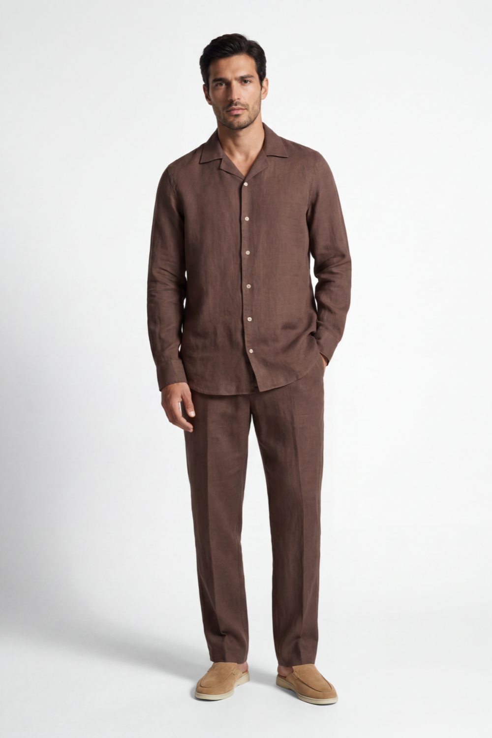 Brown Linen Relaxed Pants