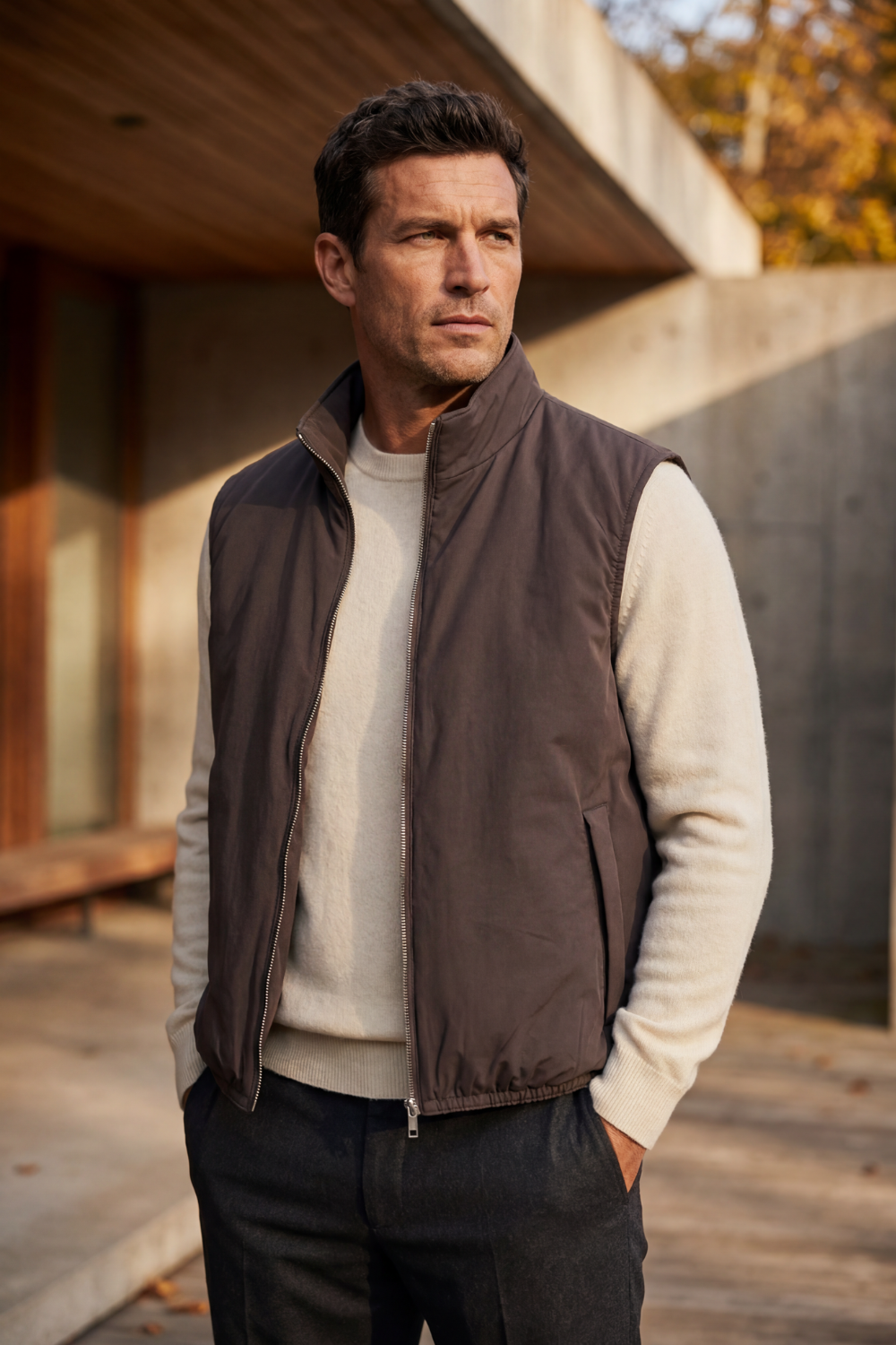 Brown Light Padded Zip Vest