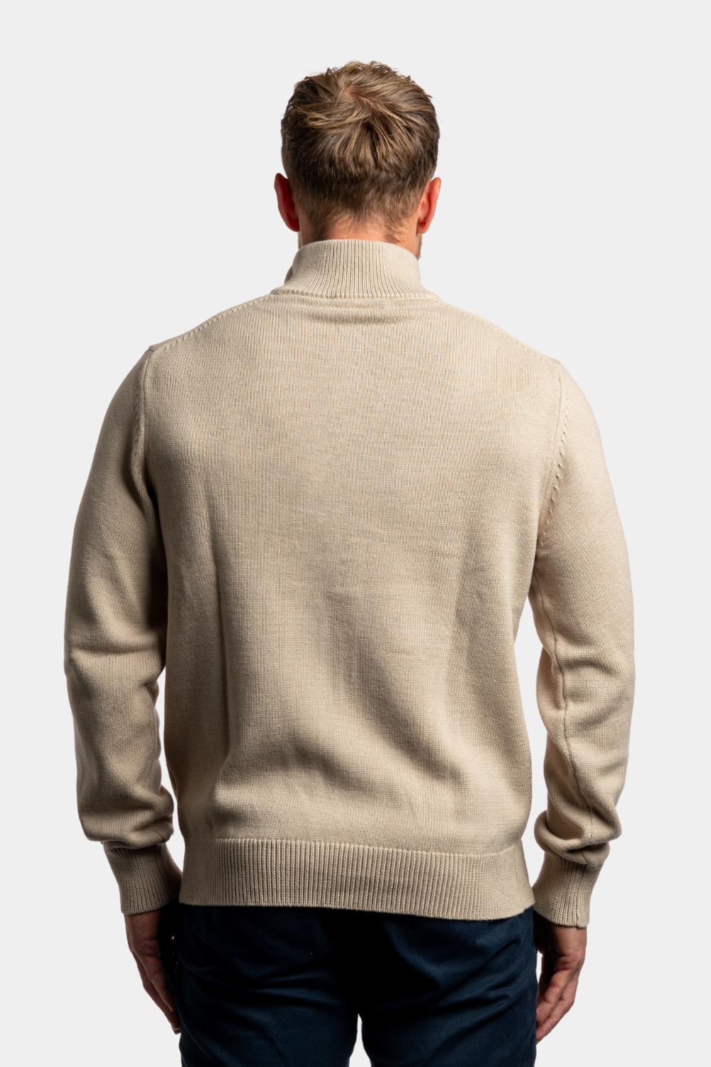 BEIGE QUARTER ZIP SWEATER