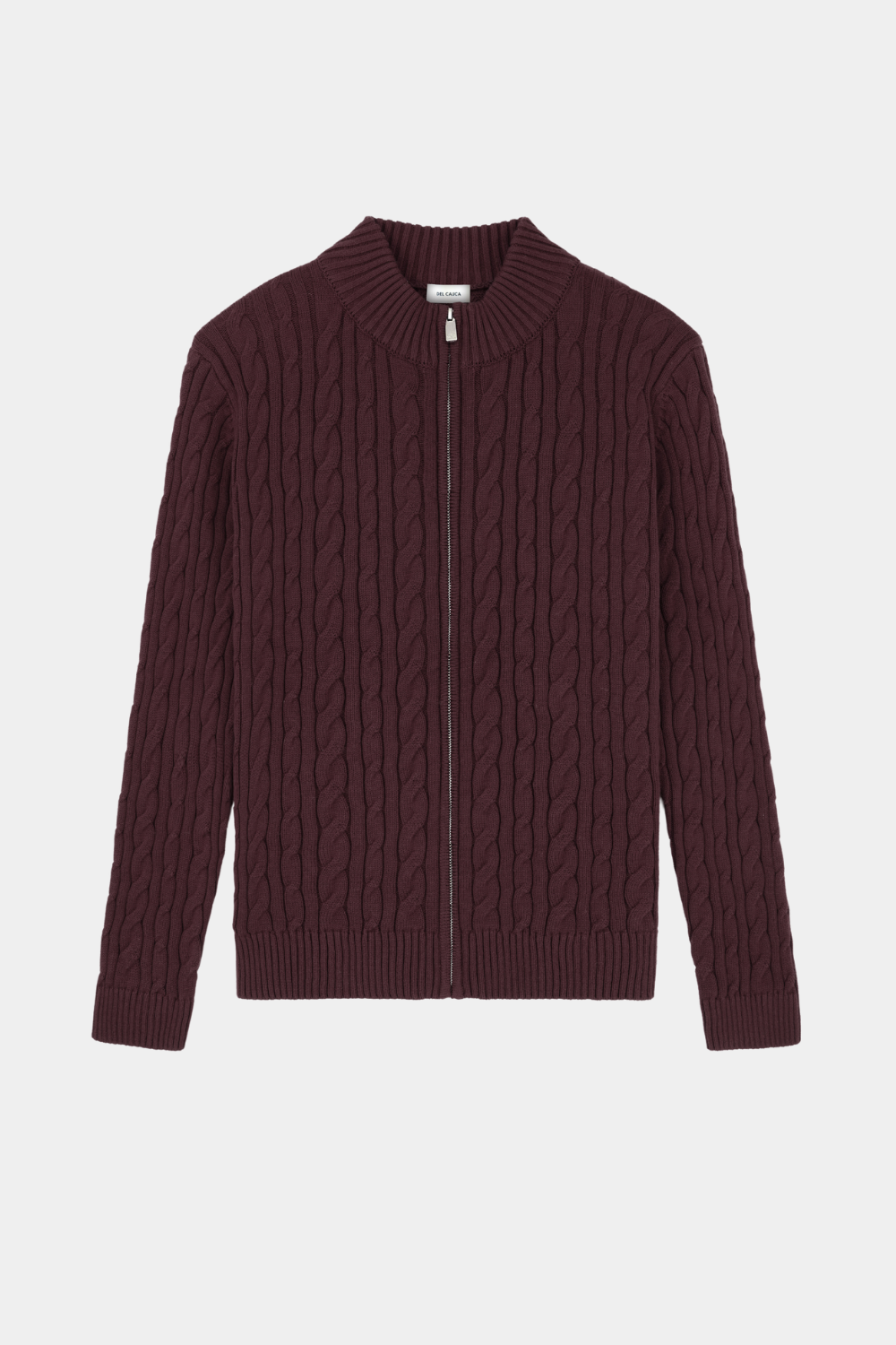 BURGUNDY CASHMERE CABLE KNIT FULL ZIP