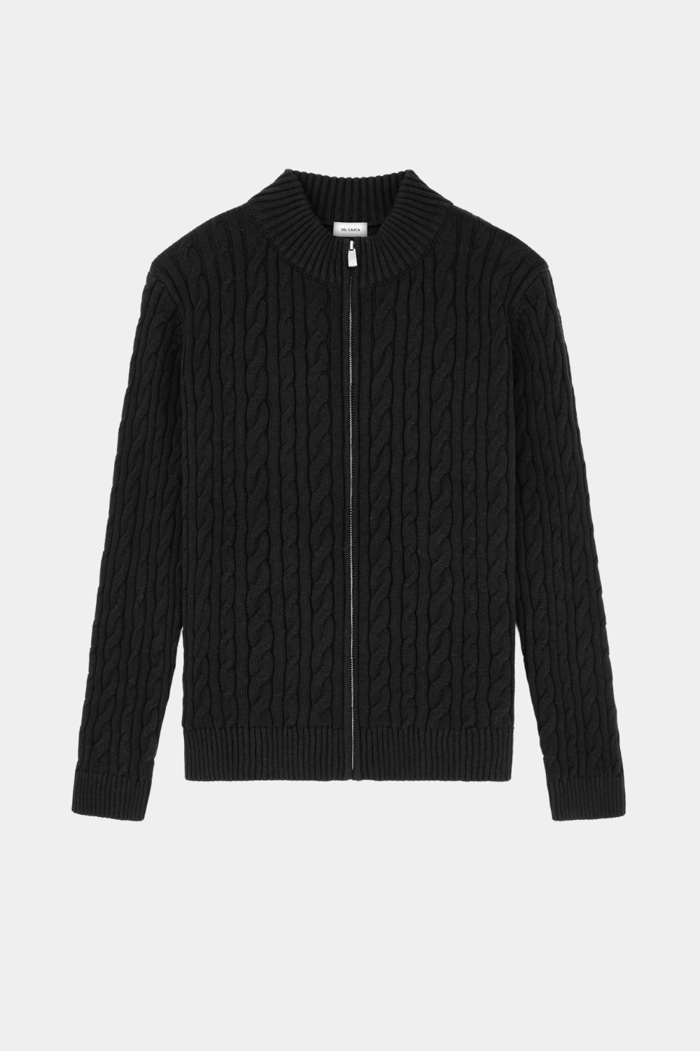 BLACK CASHMERE CABLE KNIT FULL ZIP