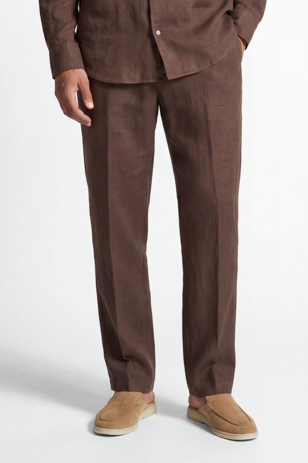 Brown Linen Relaxed Pants