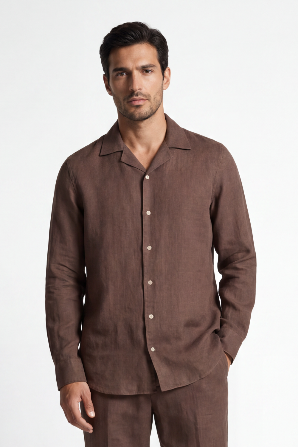 Brown Linen Relaxed Shirt