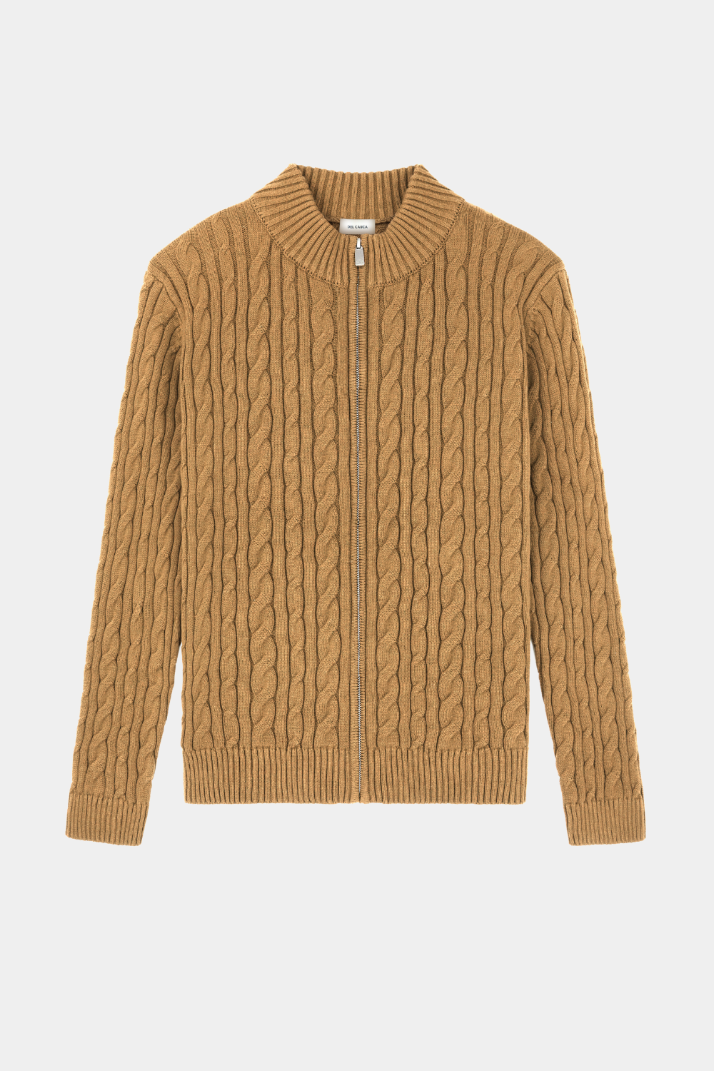 CAMEL CASHMERE CABLE KNIT FULL ZIP