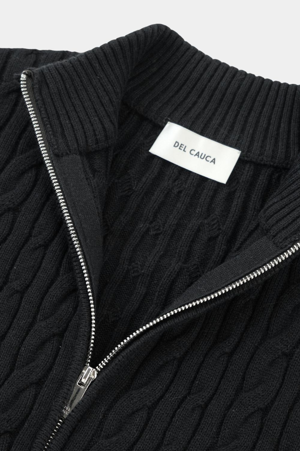 BLACK CASHMERE CABLE KNIT FULL ZIP