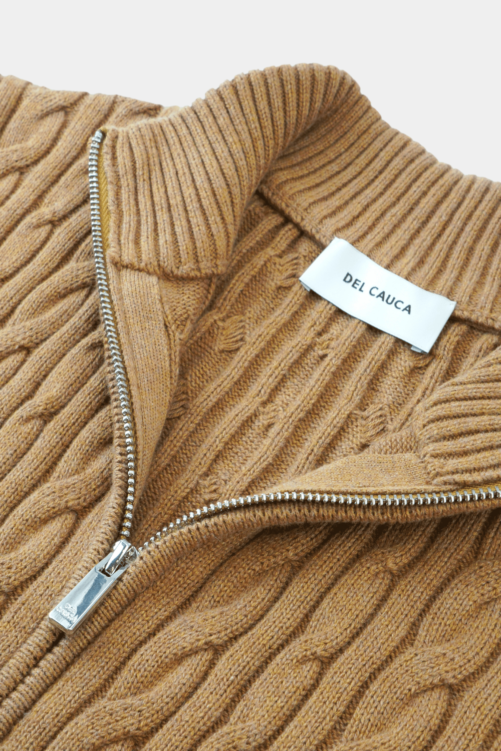 CAMEL CASHMERE CABLE KNIT FULL ZIP