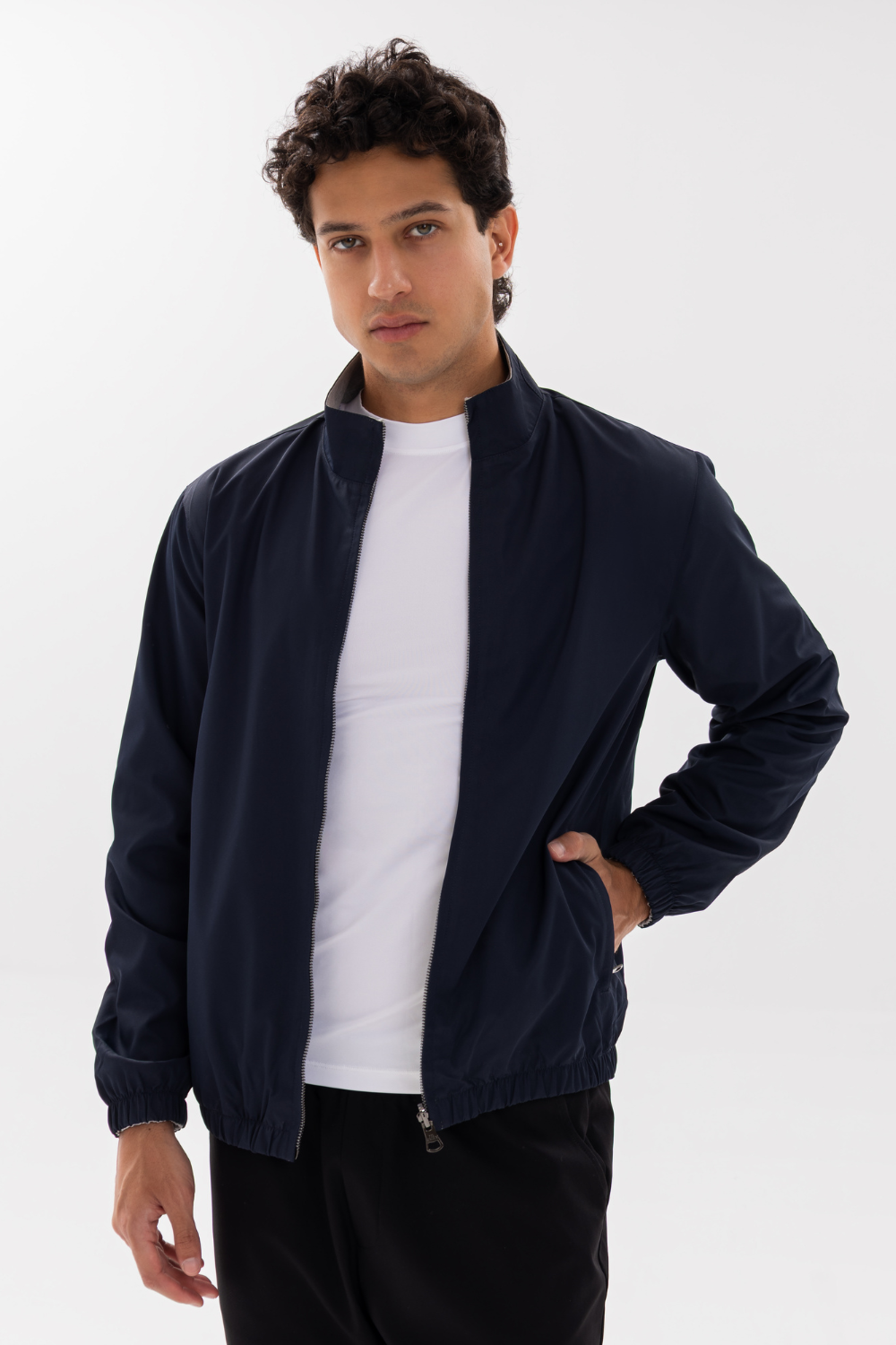 NAVY REVERSIBLE BOMBER JACKET