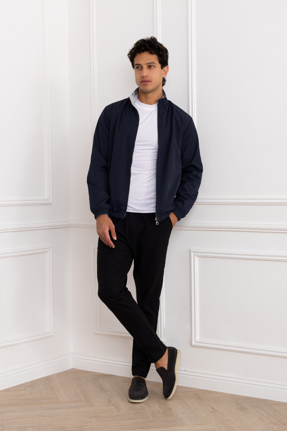 NAVY REVERSIBLE BOMBER JACKET