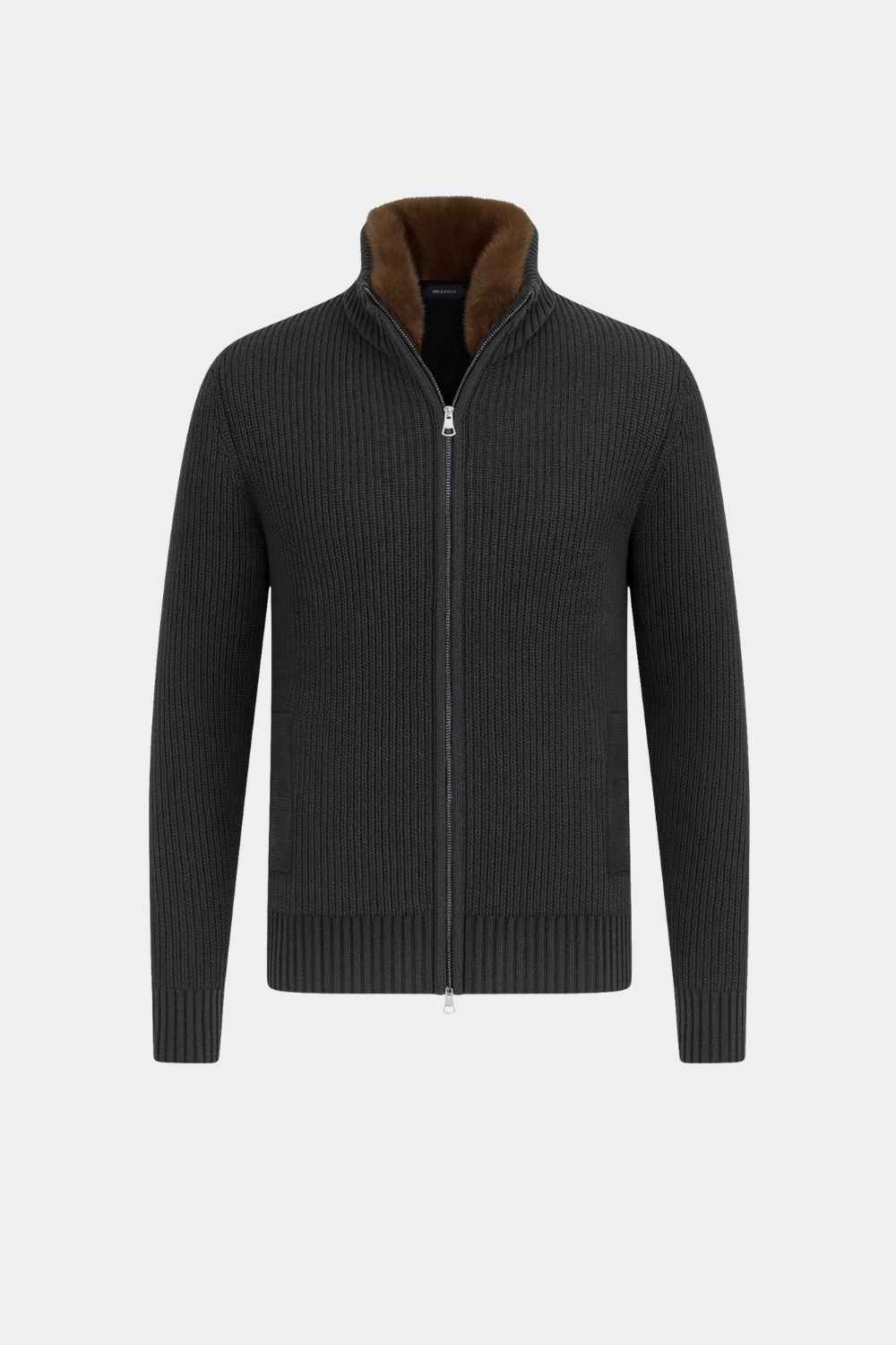 DARK GREY FUR COLLAR WOOL FULL ZIP