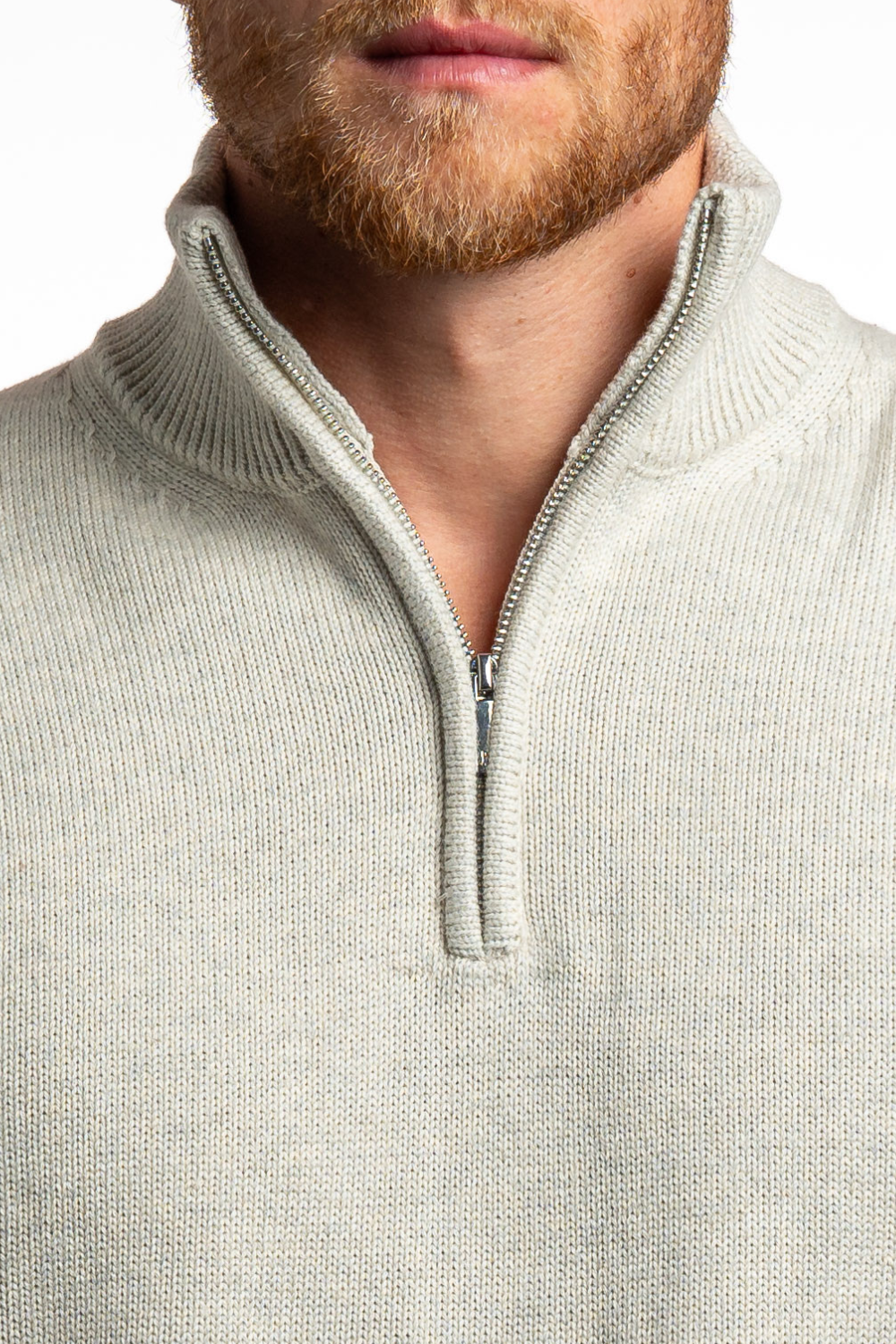 HEATHER GRAY QUARTER ZIP SWEATER