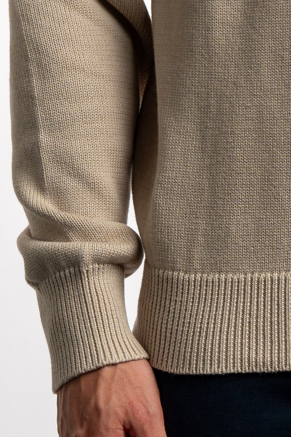 BEIGE QUARTER ZIP SWEATER