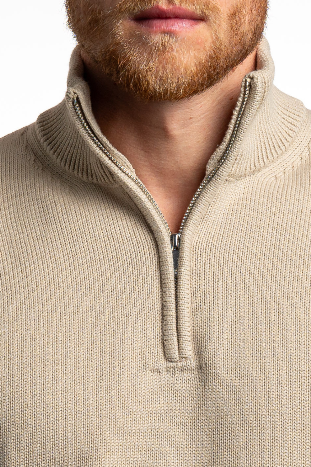 BEIGE QUARTER ZIP SWEATER