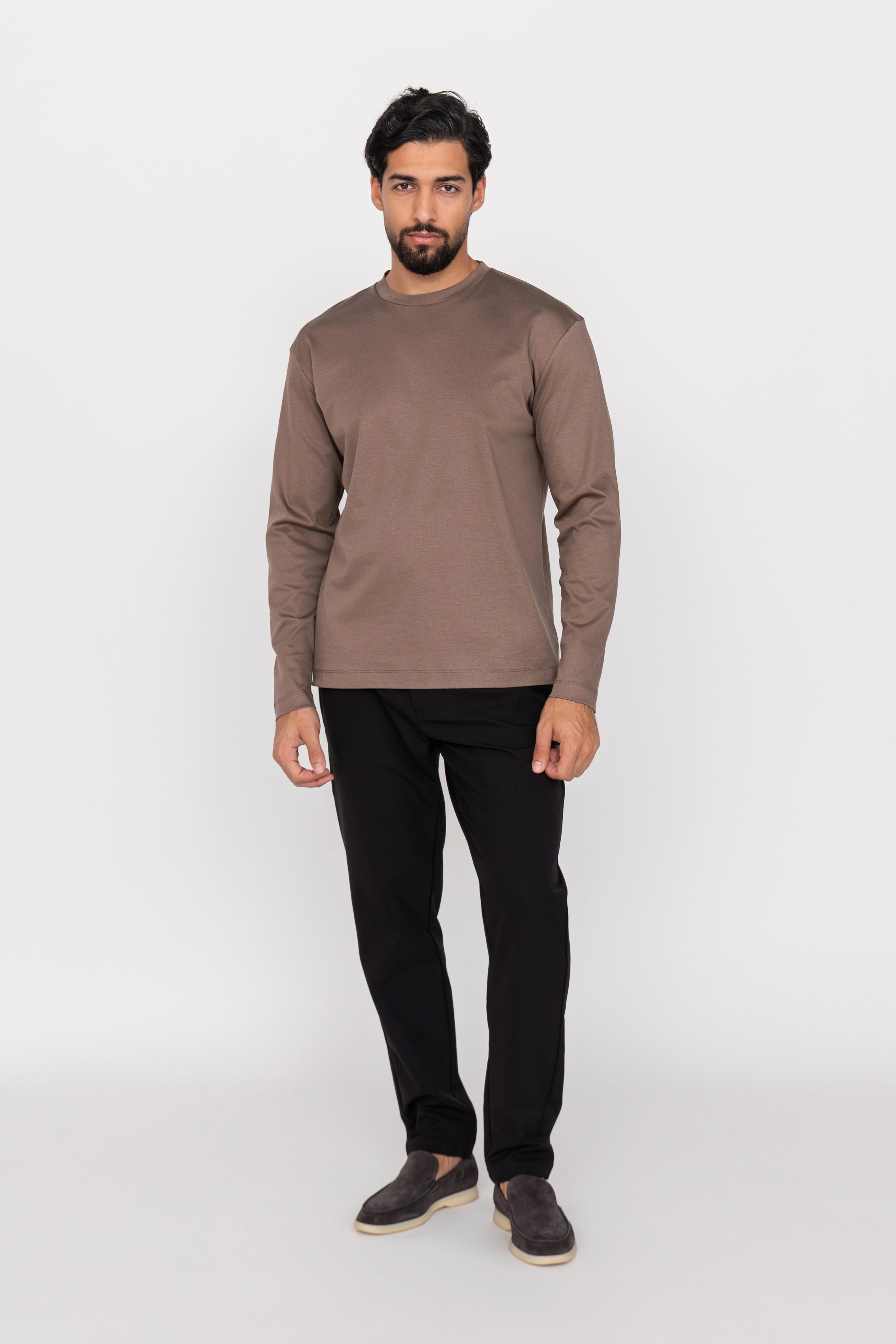 Mocha Cotton-Silk Longsleeve T-shirt