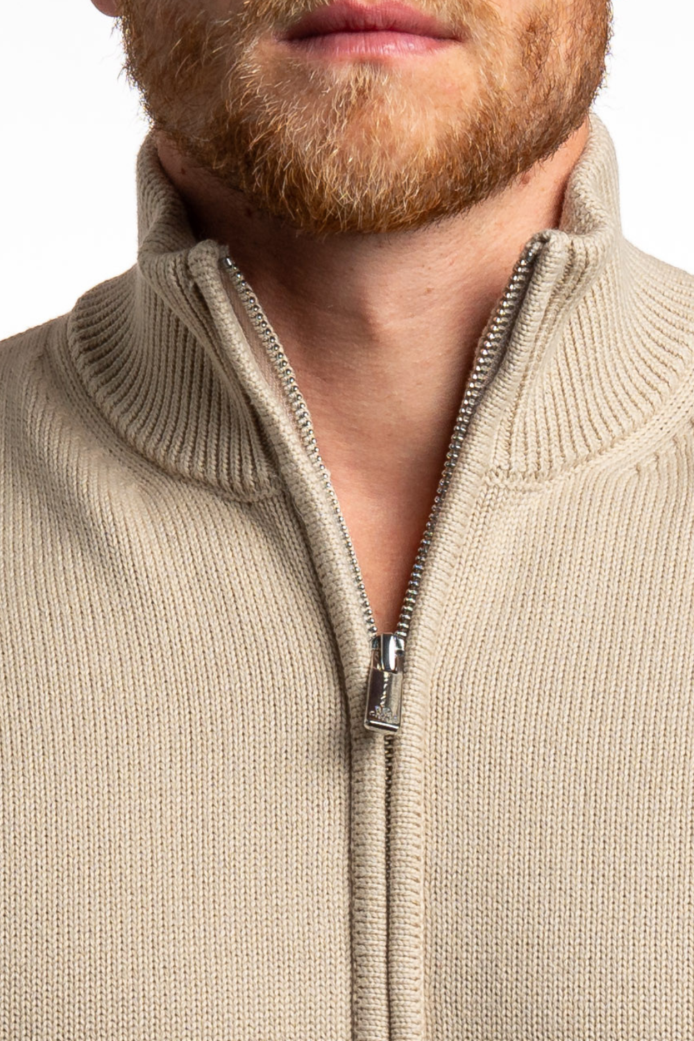 BEIGE FULL ZIP SWEATER