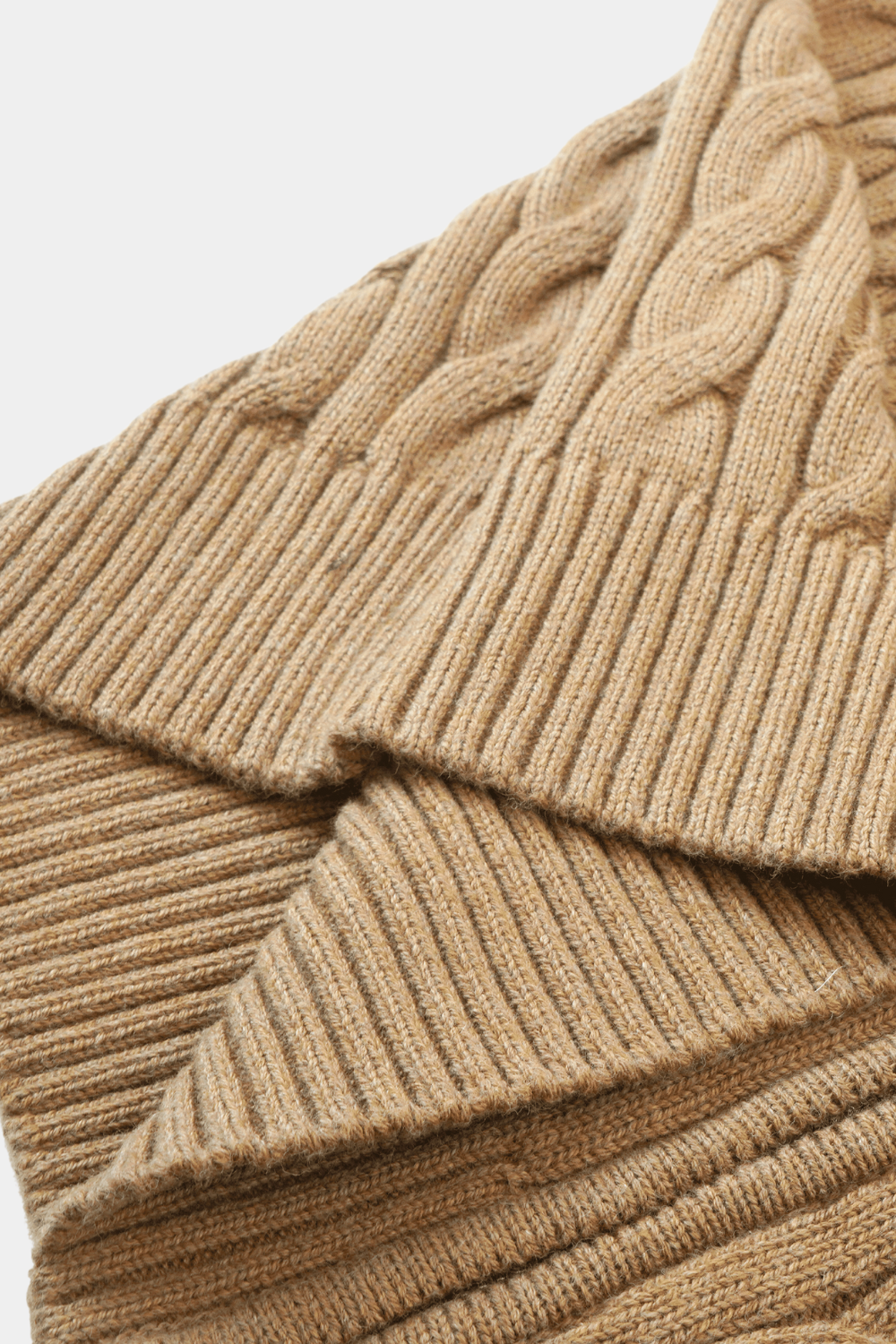 CAMEL CASHMERE CABLE KNIT FULL ZIP