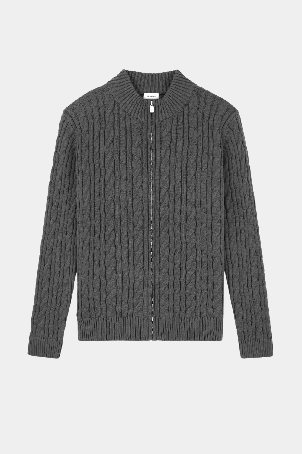 CHARCOAL CASHMERE CABLE KNIT FULL ZIP