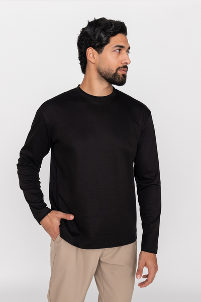 Black Cotton-Silk Longsleeve T-shirt
