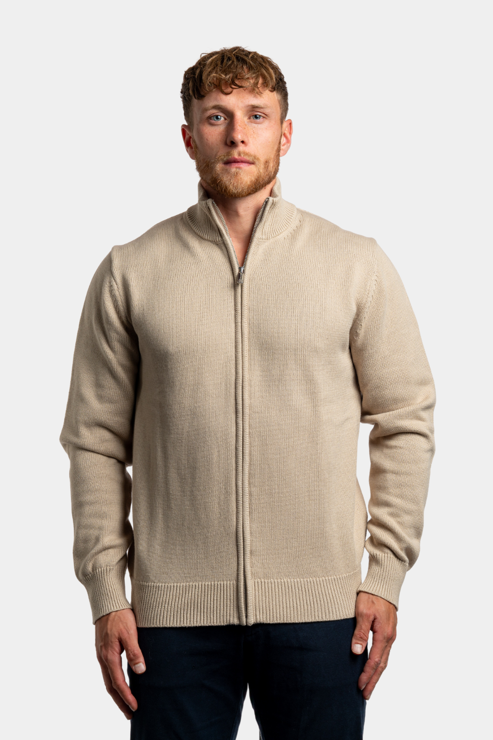 BEIGE FULL ZIP SWEATER