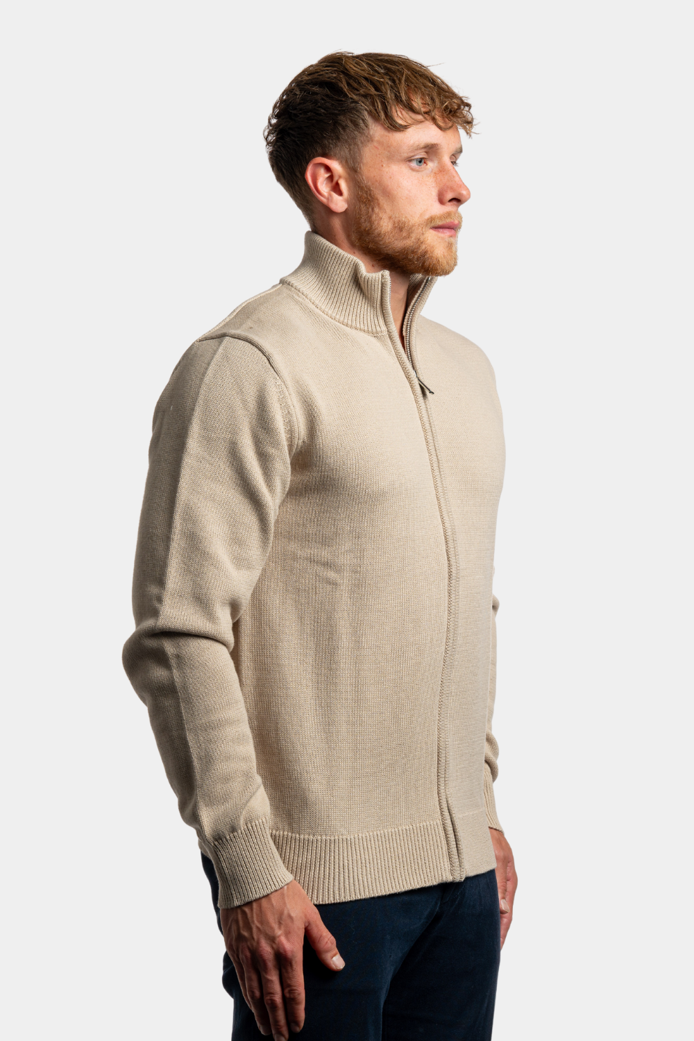 BEIGE FULL ZIP SWEATER