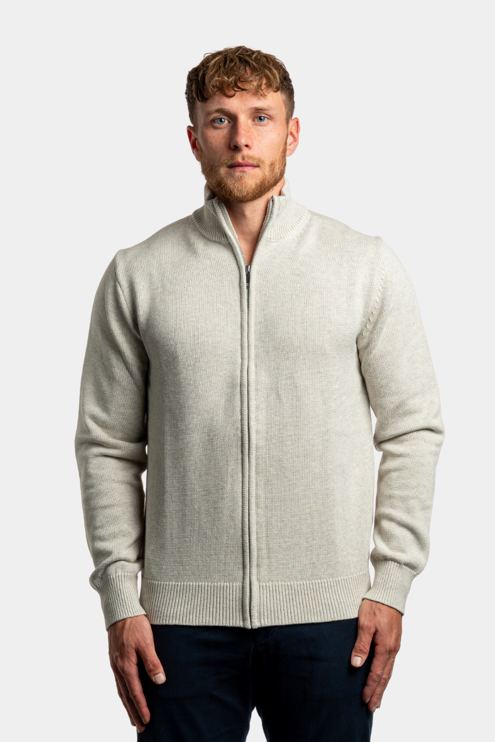 HEATHER GREY FULL ZIP SWEATER