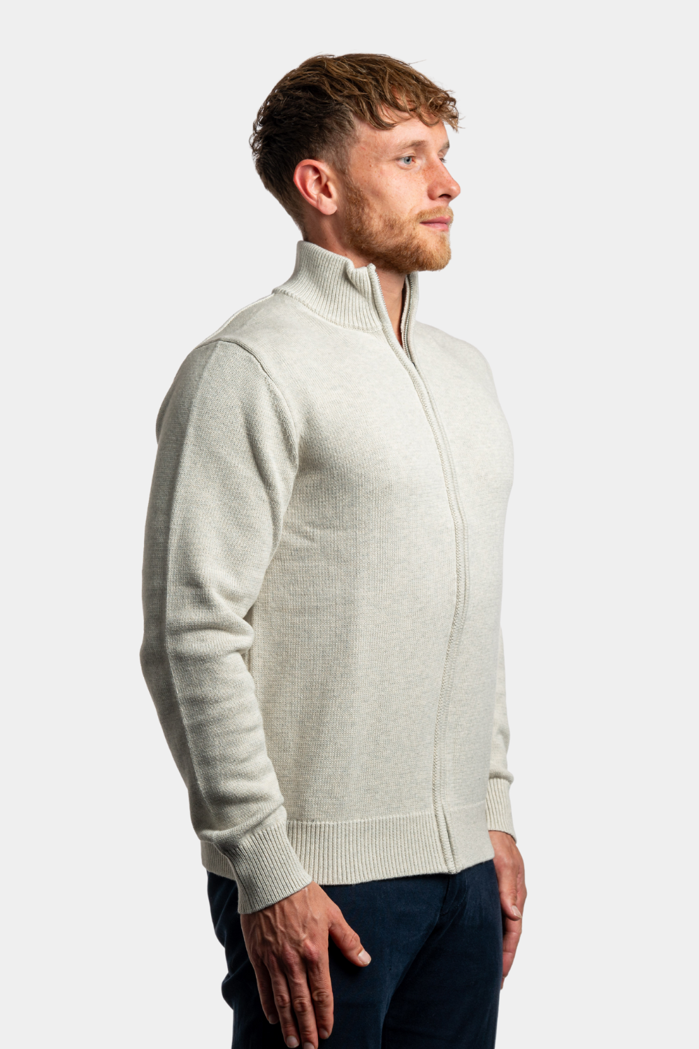 HEATHER GREY FULL ZIP SWEATER