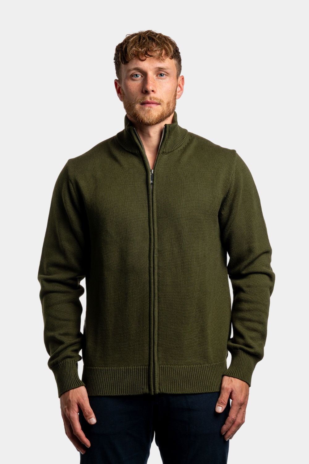 OLIVE GREEN FULL ZIP SWEATER