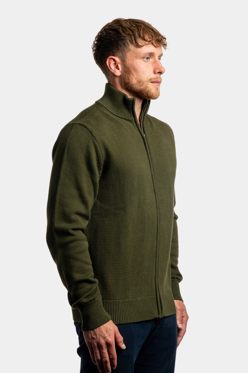 OLIVE GREEN FULL ZIP SWEATER