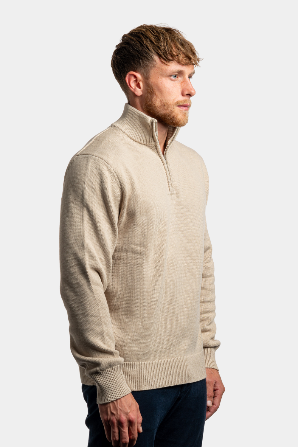 BEIGE QUARTER ZIP SWEATER