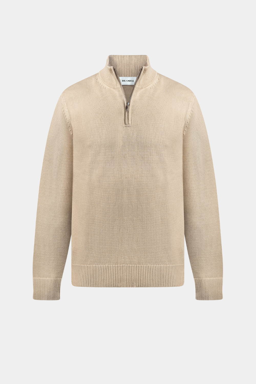 BEIGE QUARTER ZIP SWEATER