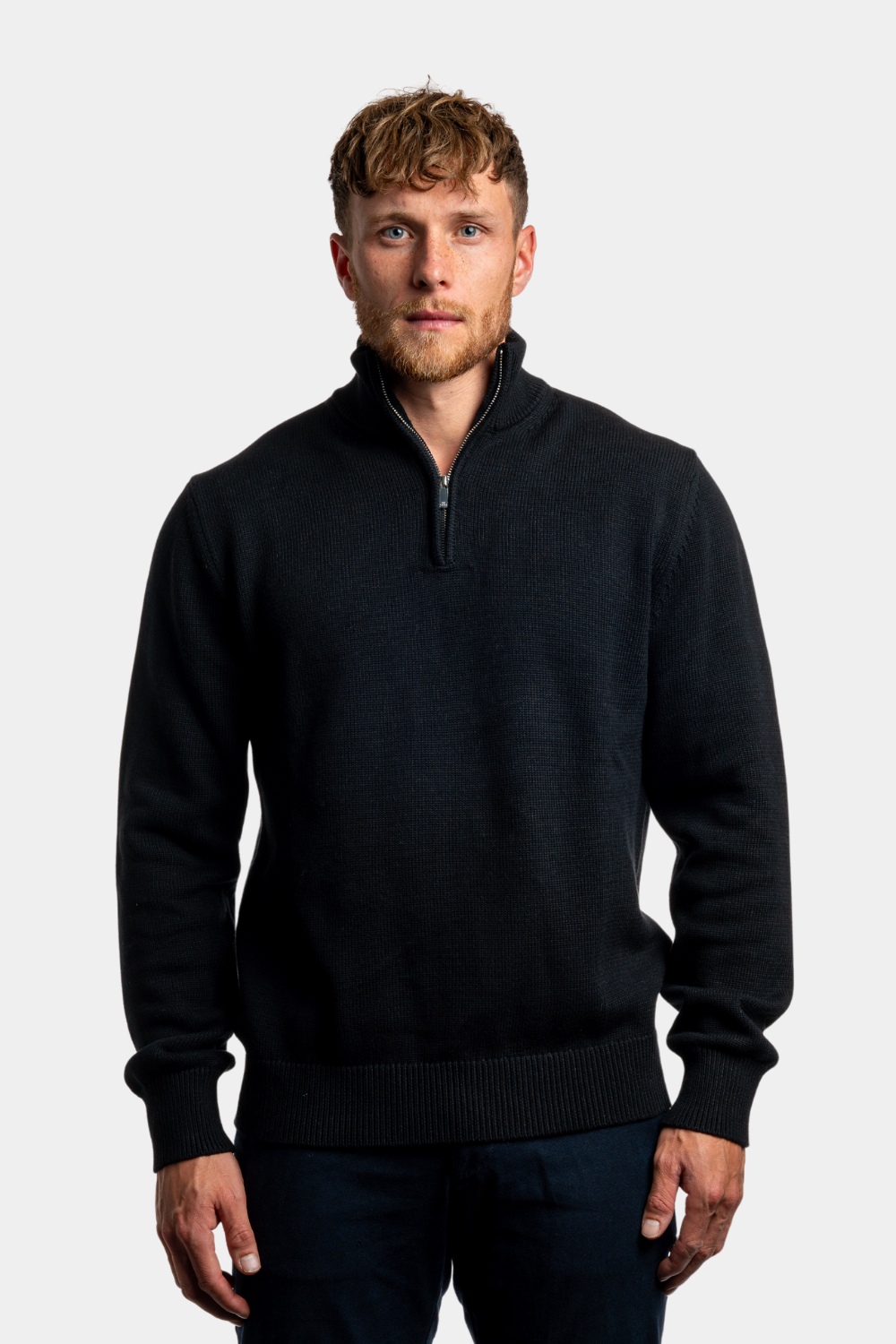 BLACK QUARTER ZIP SWEATER