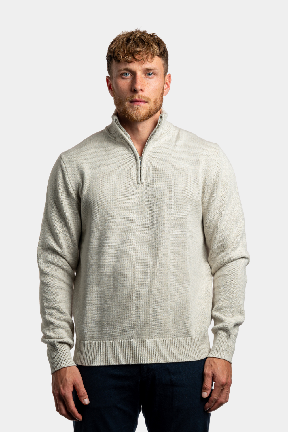 HEATHER GRAY QUARTER ZIP SWEATER