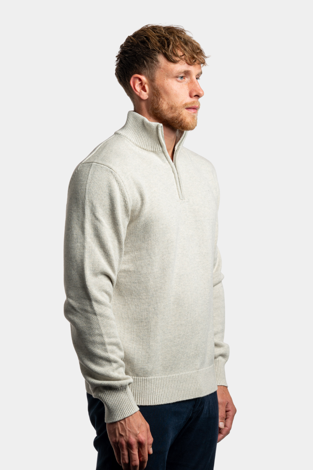 HEATHER GREY QUARTER ZIP SWEATER