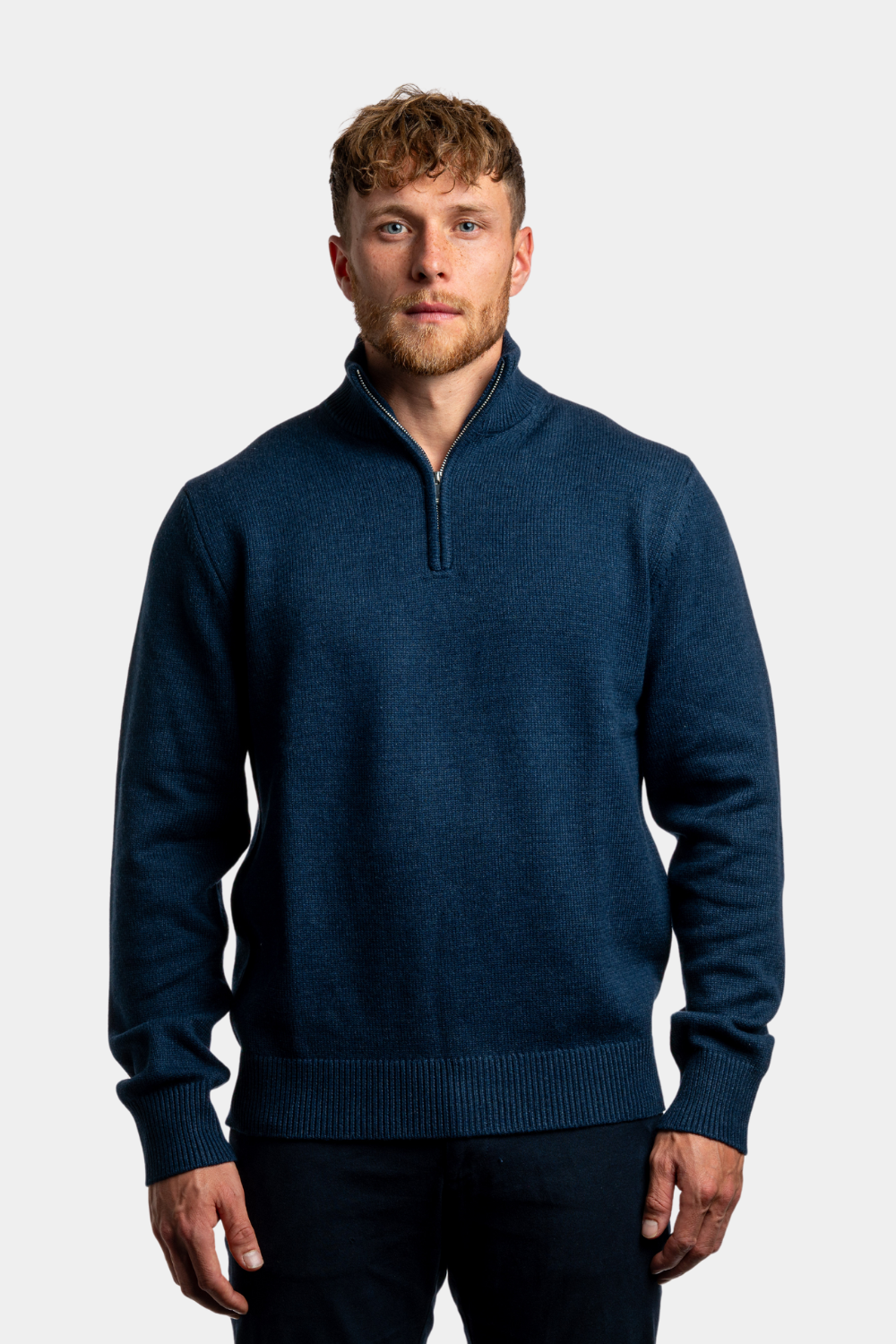 NAVY BLUE QUARTER ZIP SWEATER