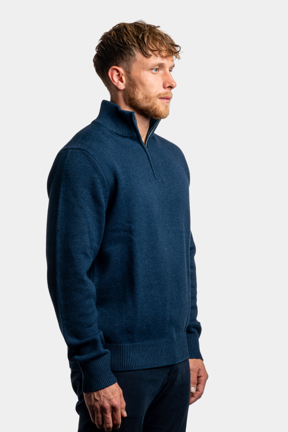 NAVY BLUE QUARTER ZIP SWEATER