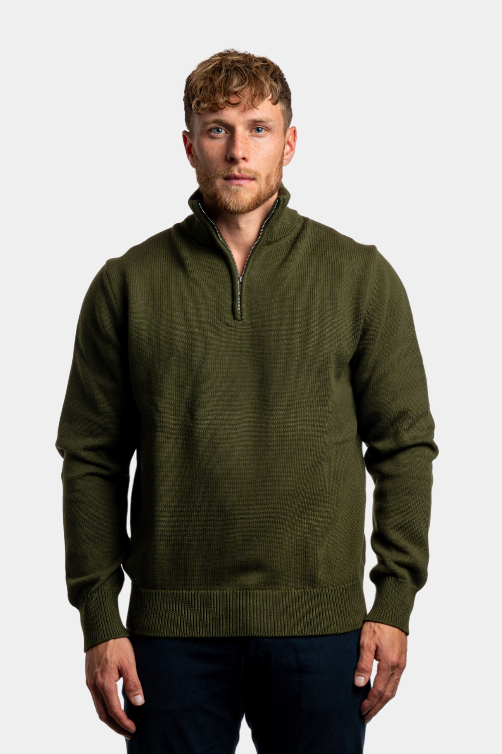 OLIVE GREEN QUARTER ZIP SWEATER Olive Green S