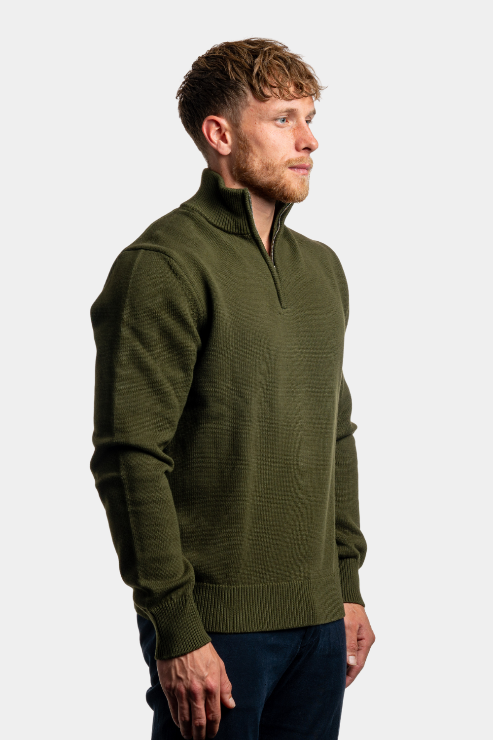 OLIVE GREEN QUARTER ZIP SWEATER