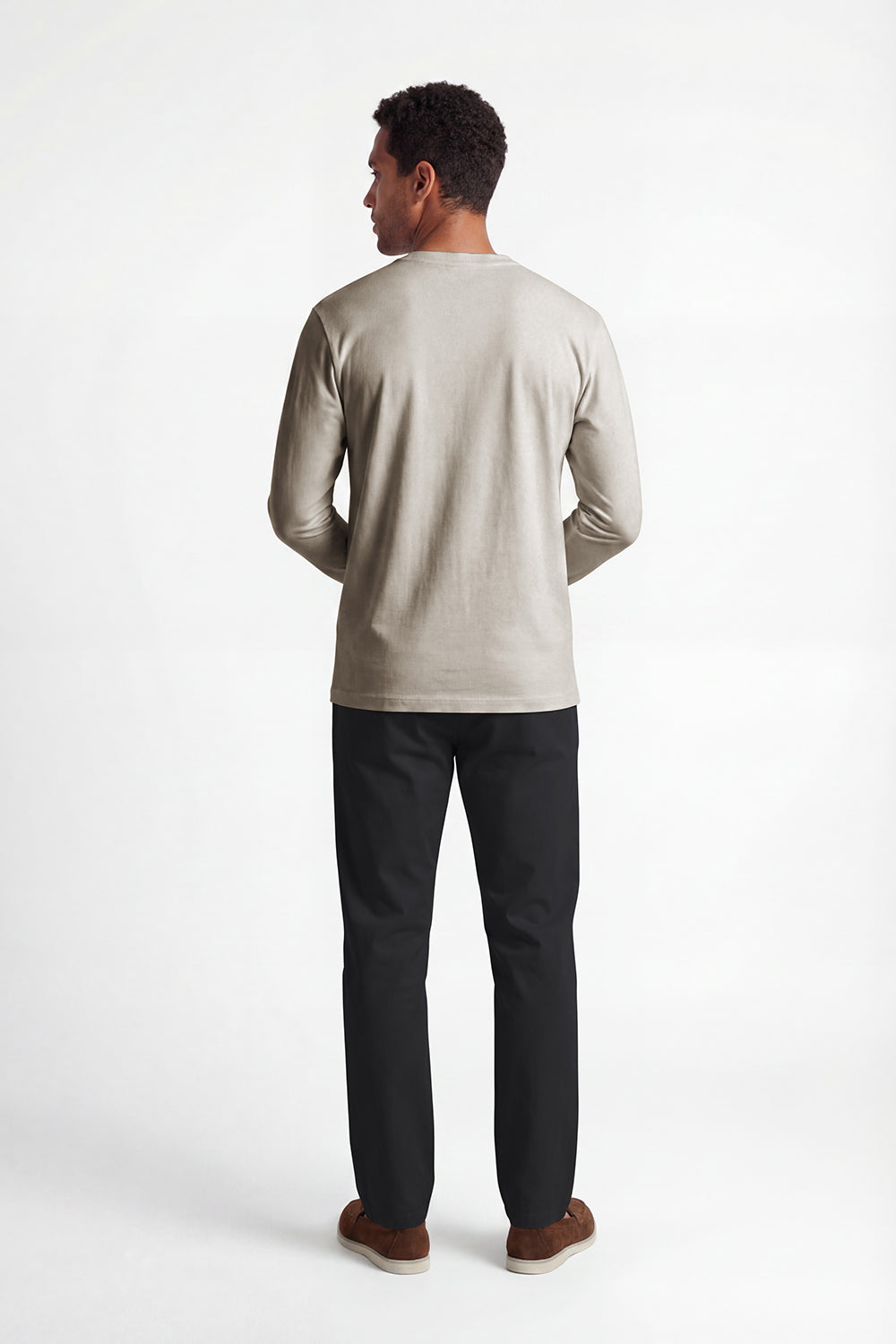 Pale Taupe Cotton-Silk Longsleeve T-shirt