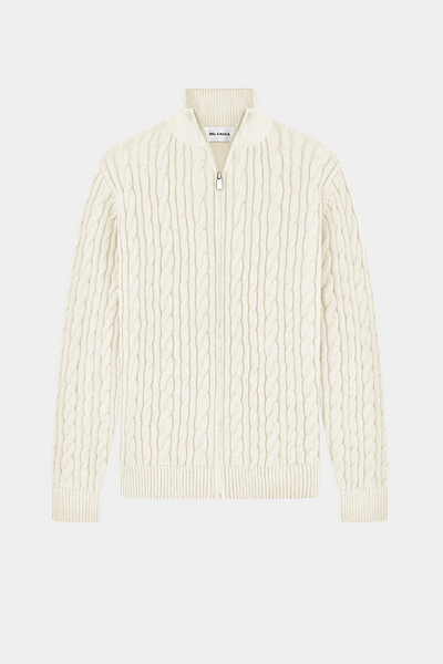 IVORY CASHMERE CABLE KNIT FULL ZIP